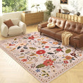 5x7 Washable Rug for Living Room, Pink Floral Area Rug, Non Slip Low Pile Soft Flower Carpet, Large Rugs for Bedroom, Dining Room, Office, Kids Playroom, Nursery, Pink/Beige