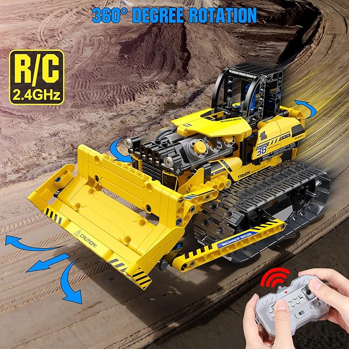 zinat 3 in 1 STEM Remote Control Bulldozer Building Set, DIY Engineering Construction Kit with APP & Remote, Educational Robot Blocks Toy, Birthday for Kids Teens Adults - 452 Pcs