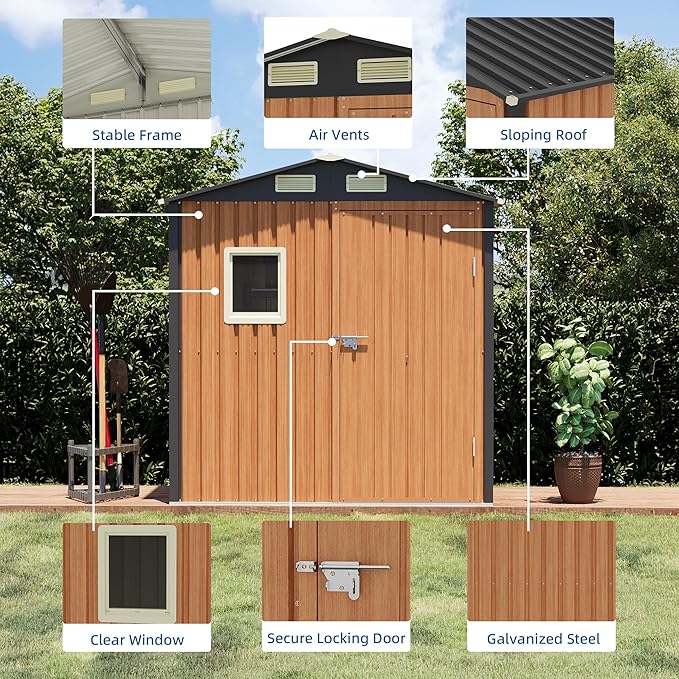 6x4FT Outdoor Storage Shed, Metal Garden Shed with Updated Frame Structure, Lockable Door and Window, Large Tool Shed for Backyard, Patio,Lawn,Utility & Bike Storage