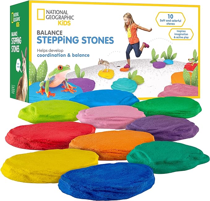 NATIONAL GEOGRAPHIC Stepping Stones for Kids – 10 Soft Durable, Encourage Toddler Balance & Gross Motor Skills, Indoor & Outdoor Toys, Balance Stones, Obstacle Course (Amazon Exclusive)
