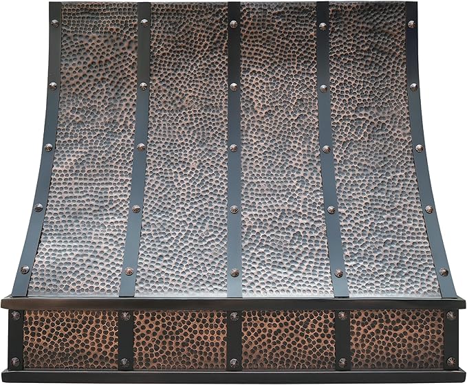 CT Copper Tailor Sloped Copper Vent Hood Island Mount,48'' W,39''H, 1150 CFM Exhaust Fan,Stainless Steel Vent,LED Light,Dishwasher-Safe Baffle Filters,VH8TR1
