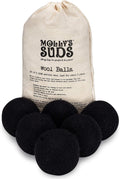 Molly's Suds Wool Dryer Balls | XL, Premium Organic Fabric Softener, Hypoallergenic, Hand-Felted, Reusable, Reduce Drying Time | Black, Set of 6