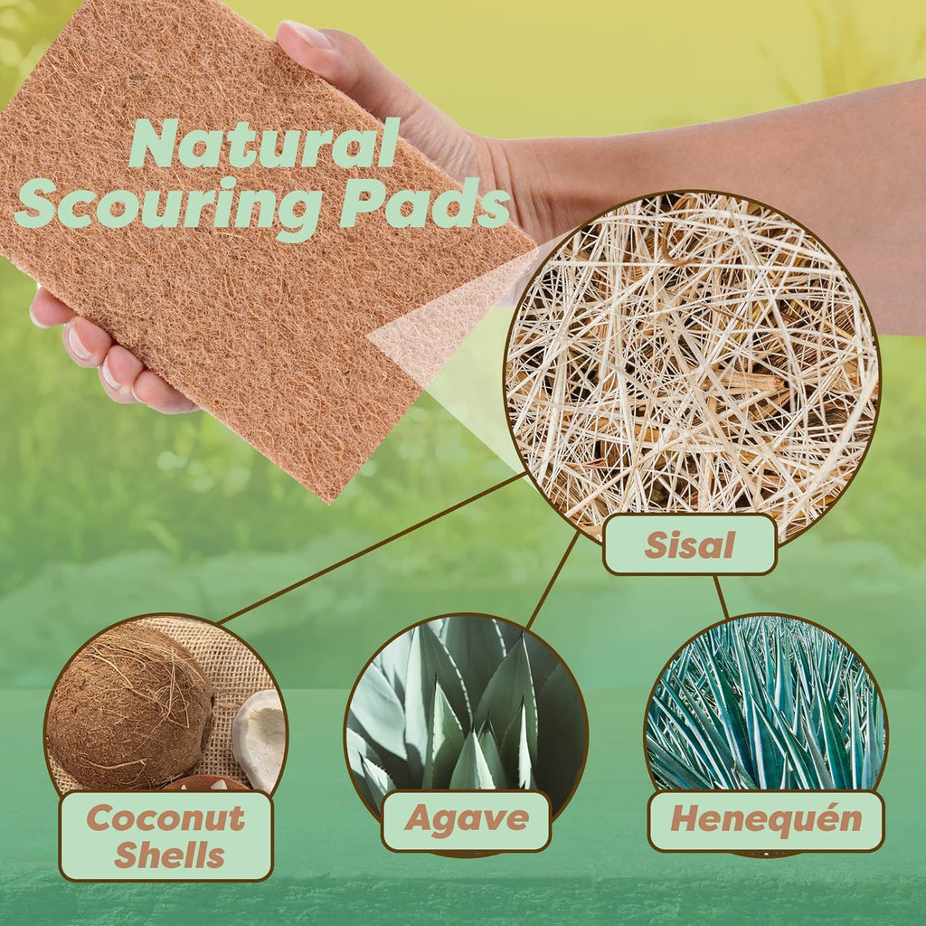 SCRUBIT 24 Natural Scouring Pads - Eco Friendly Scrubbing Pads for Kitchen Cleaning, Dishes, and Pots - Non-Scratch Kitchen Scrubbers - 100% Natural Sisal Fibers (24 Pack)