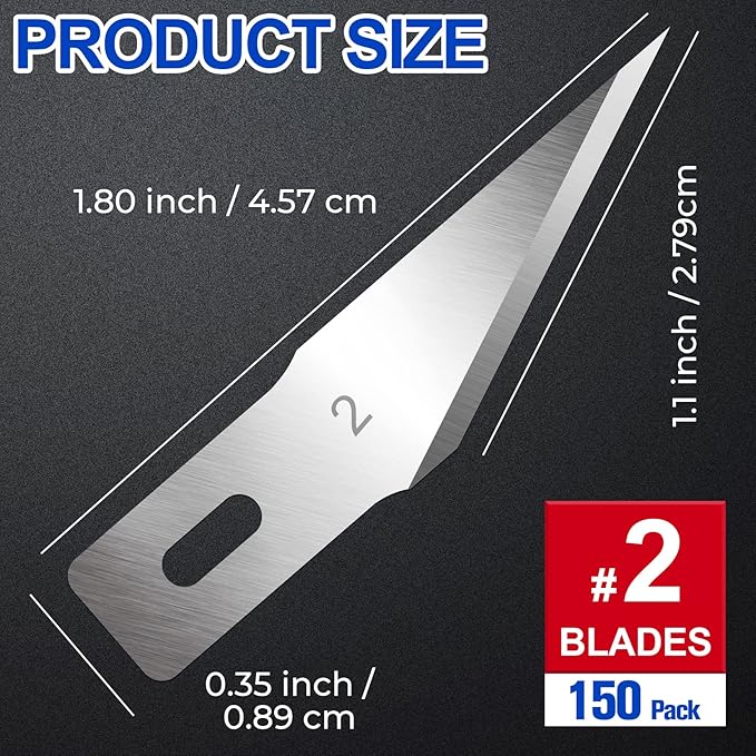 DIYSELF #2 Exacto Knife Blades, Exacto Replacement Blades, Hobby Knife Blade Refills with Storage Case, 150 Pack Art Knives Blade for Craft, Scrapbooking, Cutting (#2)