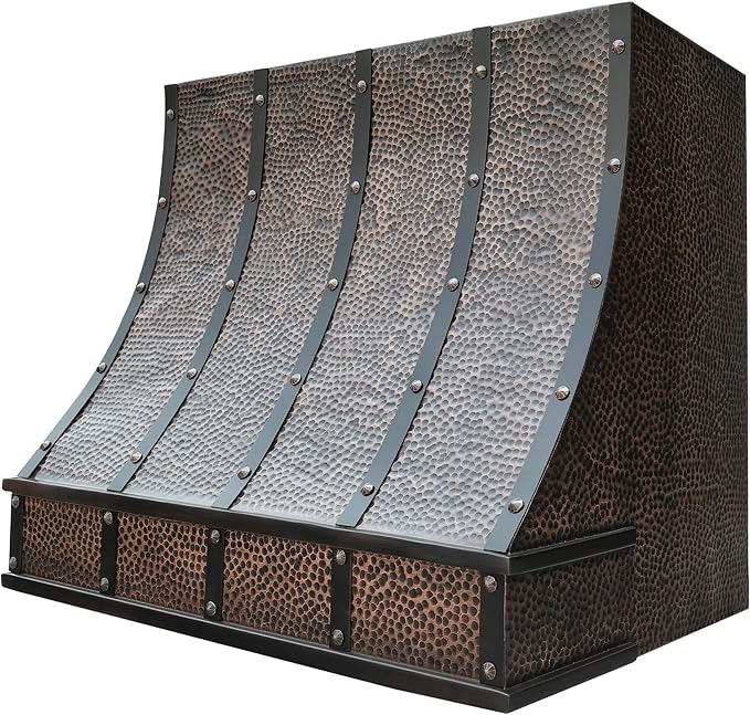 CT Copper Tailor Sloped Copper Vent Hood Wall Mount,60'' W,30''H,1260 CFM Exhaust Fan,Stainless Steel Vent,LED Light,Dishwasher-Safe Baffle Filters,VH8TR1
