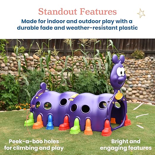 ECR4Kids ELR-12511 Indoor/Outdoor Peek-A-Boo Caterpillar Climbing Play Structure for Kids, Purple