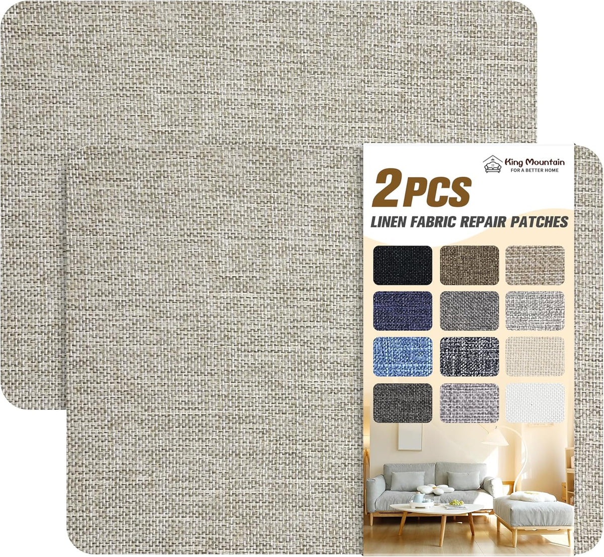 Coarse Linen Repair Patches, Self-Adhesive Linen Fabric Patches, 8X11 inch 2 PCS, Multi Color, Can be Used for Linen Sofa Repair and Linen Clothes Repair(8" x 11"-2PCS,Cream-Gray 1.0)
