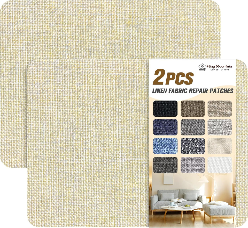 KING MOUNTAIN Coarse Linen Repair Patches, Self-Adhesive Fabric, 8X11 Inch 2 PCS, Multi Color, for Sofa and Clothes (Beige 1.0)