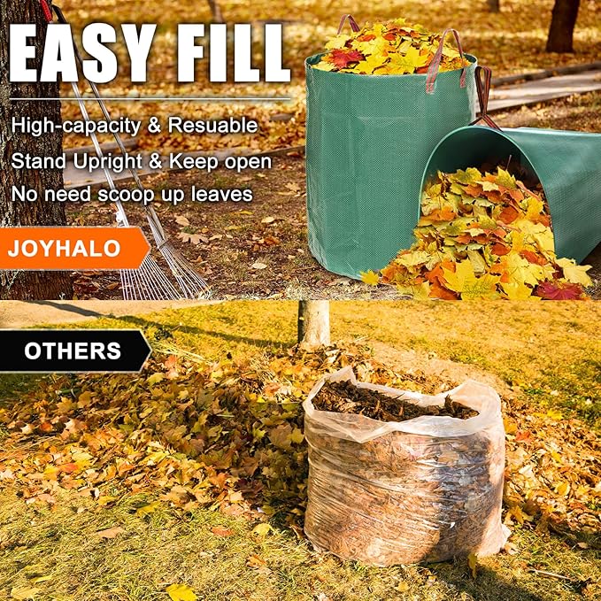 Joyhalo Reusable Yard Waste Bags Set, 3 Pack 72 Gallon Lawn And Leaf Bags with 40 Gallon Dustpan-Type Heavy Duty Garden Bag, Standable Garden Waste Container For Leaves