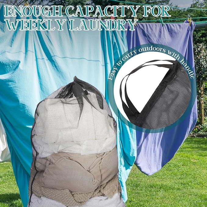 Aliceset 4 Pcs 24 x 36 Inches Mesh Laundry Bags with Drawstring Black Heavy Duty Mesh Laundry Bag with Handles Machine Washable Sheet for College Dormitory Family and Apartment Dwellers