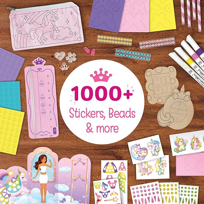 Imagimake Unicorn Craft Kit | 20+ Mess Free Activities | Bracelet Making Kit, Magnetic Board Princess Dress Up, Unicorn Stickers and More | 5,6,7,8 Year Old Girl Birthday Gift | Crafts for Girls 8-12