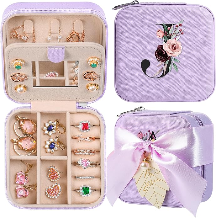 AYGXU Travel Jewelry Box for Women and Girls - Small Case With Initial A-Z - Teacher Gifts