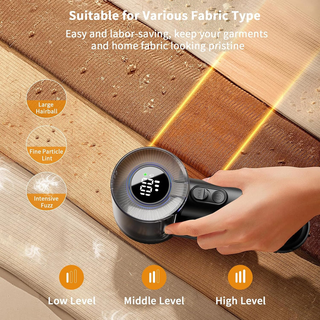 coldSky Electric Fabric Shaver & Lint Remover, Rechargeable Portable 3-Speed LED Digital Display Sweater Defuzzer for Clothes, Sofa, Bedding - Removes Lint, Hairball, Fuzz - Black