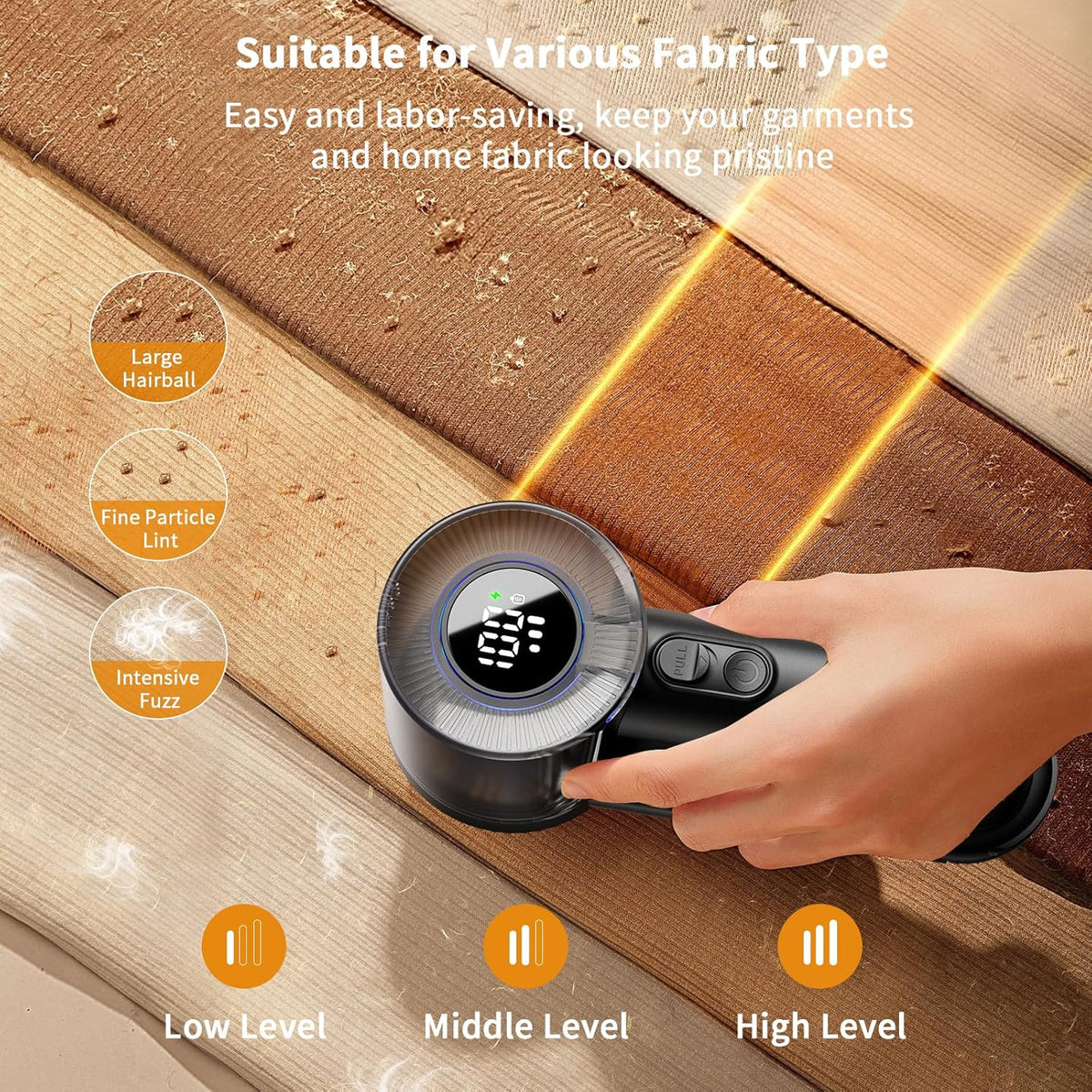 coldSky Electric Fabric Shaver & Lint Remover, Rechargeable Portable 3-Speed LED Digital Display Sweater Defuzzer for Clothes, Sofa, Bedding - Removes Lint, Hairball, Fuzz - Black