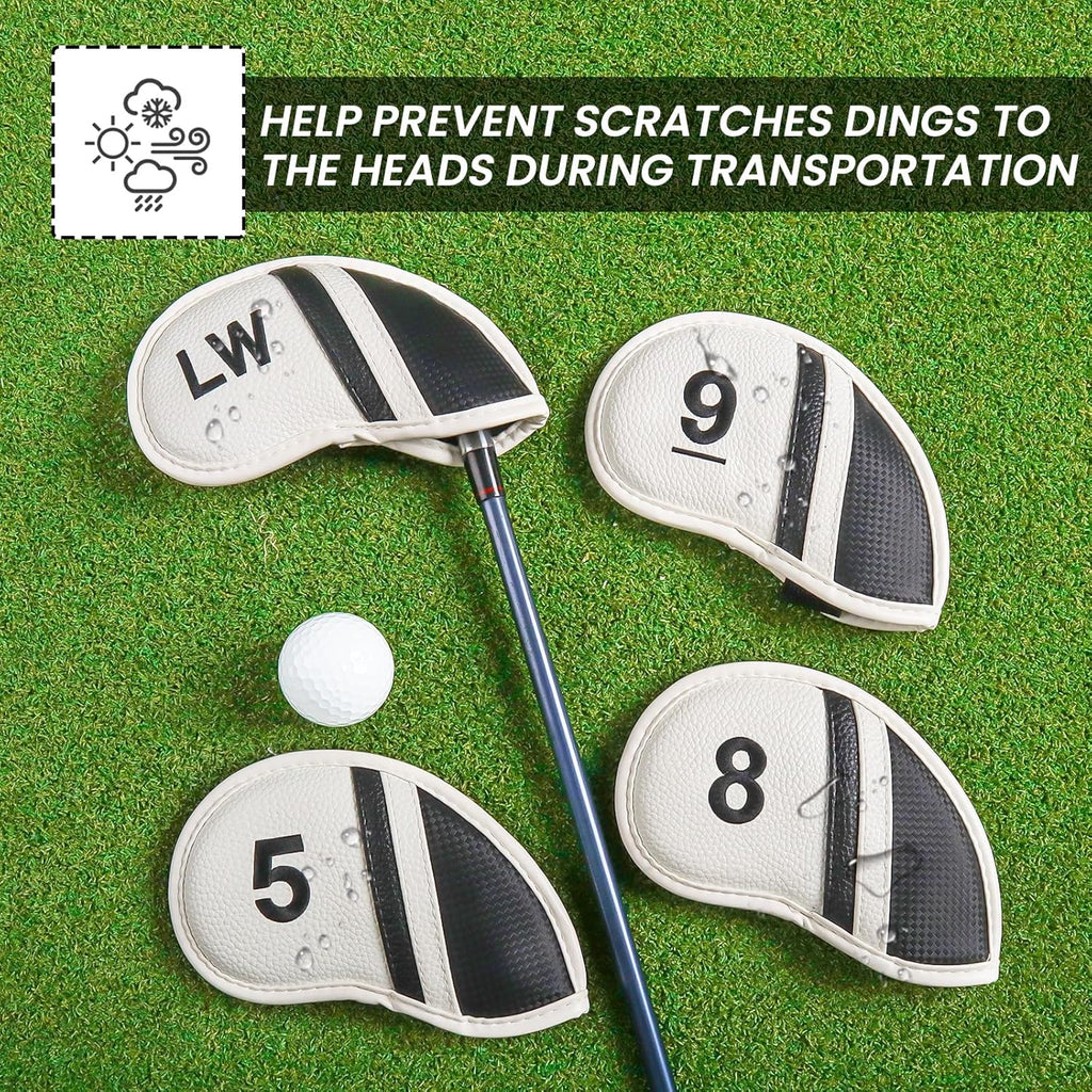 Amy Sport Golf Iron Head Covers Value 12 Pcs Set Thick Synthetic Leather, Protection Weatherproof Club Headcover Fit Universal Main Iron Wedge Golf Clubs for Men Women