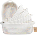 NaturalCozy 5-Piece Rectangle Storage Basket Set- Natural Cotton Rope Woven Baskets for Organizing! Small Basket for Montessori, Baby Nursery, Dog Toy Baskets, Cat Toy Box, Bathroom Organization Bin