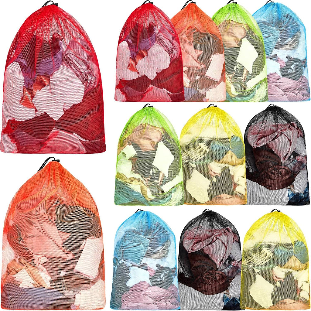 Berlune 12 Pcs Large Laundry Bag Colorful Extra Large Mesh Laundry Bag Bulk with Drawstring Heavy Duty Mesh Machine Washable Drawstring Pouch (32 * 24in)