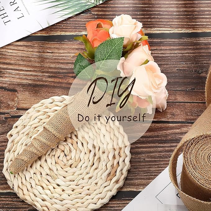 Chuangdi 40 Yard 1 Inches Burlap Ribbon Wide Jute Ribbon Natural Burlap Fabric Roll Wired Edge for Wreaths, Christmas Tree Decoration, Big Bow Crafts, Gift Wrapping, Wedding