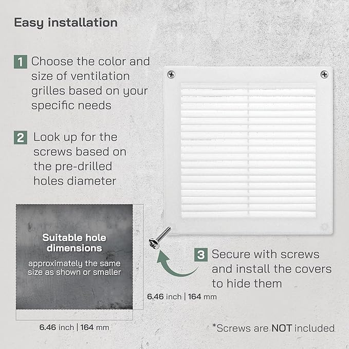 Vent Systems 6" x 6" Inch (Opening Dimensions) White Plastic Soffit Vent Cover - Durable Flat Square Air Vent Grille with Mesh Screen - Weather Ventilation Grill Wall & Ceiling Indoor & Outdoor