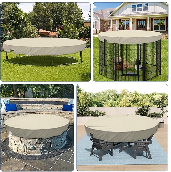 ECOOPTS Waterproof Round Polyester Pool Cover for Above Ground Pools, Swimming Pool Cover Protector Winter Safety Cover (6 ft, Beige)