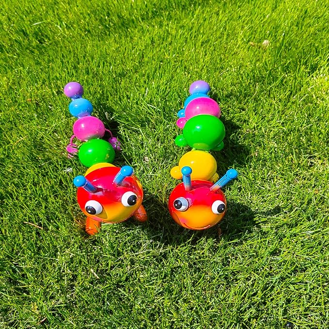 Metal Caterpillar Statue Yard Art Garden Decor for Outside Patio Lawn Ornaments Fence Decorations Gift for Family,Friends,Garden Lovers - Set of 2(Colorful)