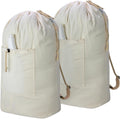 Laundry Bag Backpack, Canvas Laundry Bag with Straps & Drawstring Closure Washable Dirty Cloth Hamper Bag with Large Front Pocket for College, Travel, Laundromat, Camping (2 Pack)