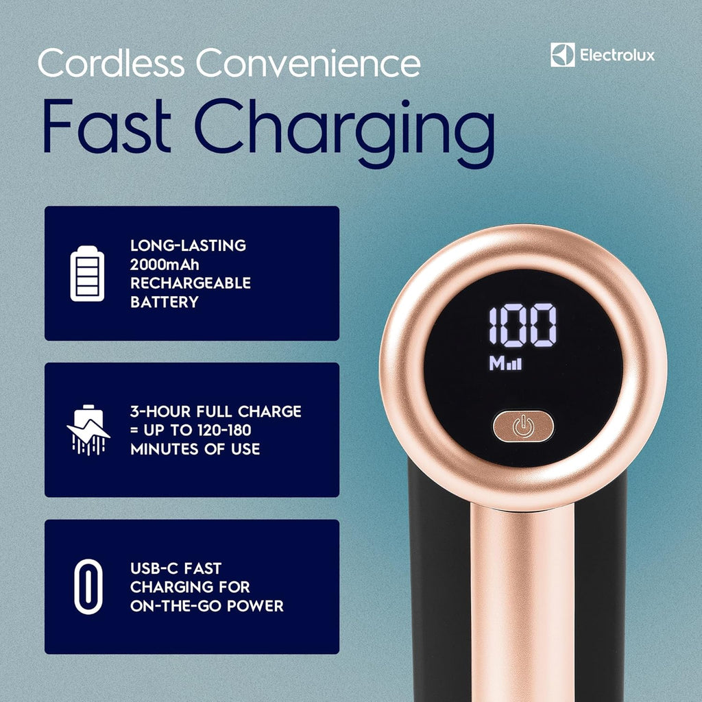 Electrolux Rechargeable Fabric Shaver | 3-Speed Lint Remover for Clothes & Furniture | Eliminates Fuzz & Pilling | Electric Lint Shaver with LED Display & Type-C Fast Charging Port - Black