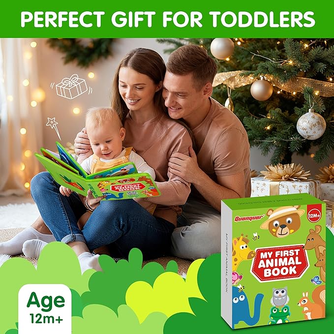 Quanquer Animals Busy Book for Toddlers 1-3 – Montessori Sensory Toys Busy Board for 1 Year Old, Educational Learning Activity Book, Quiet Travel Toy for Car & Airplane, Birthday Gifts for Age 1 2 3