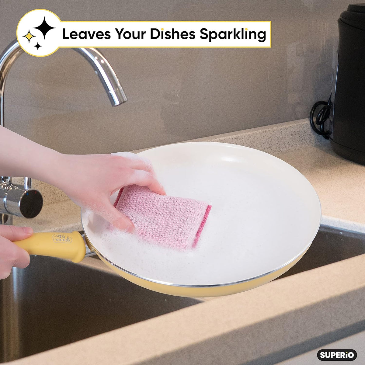 Superio Nylon Cleaning Pad, Dish Scrubbers, Multi Surface Scratch- Free Scour Sponge for Stainless Steel, Copper cookware, China, Dishes and plasticware (2)