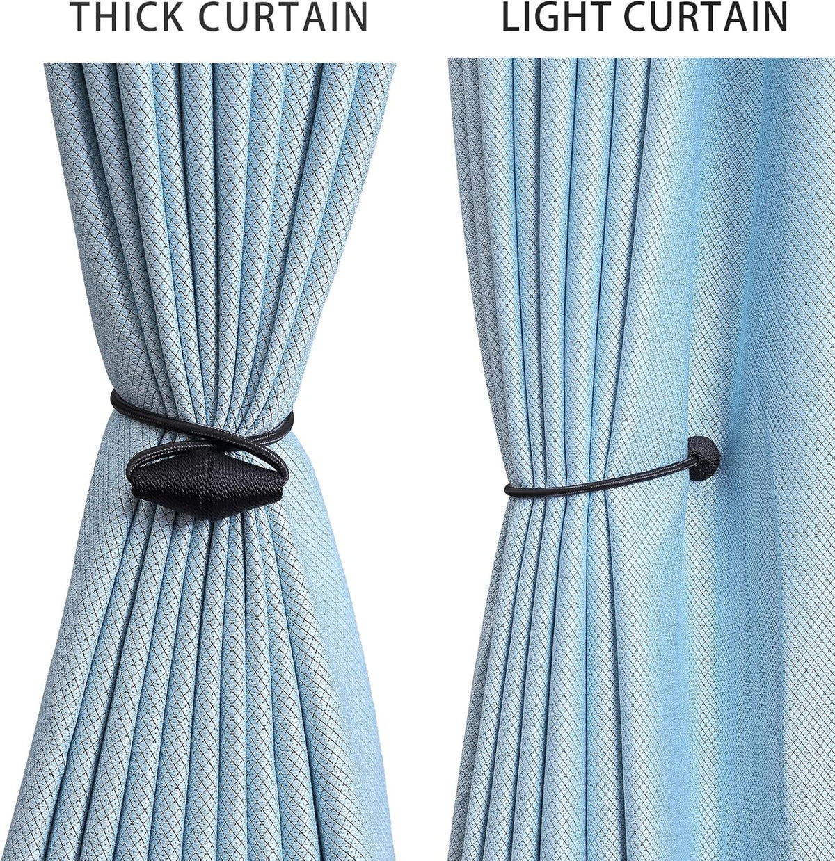 2 PCS Magnetic Curtain Tiebacks, European Style Convenient Drape Tie Backs Holdbacks for Thin or Thick Home & Office Window Draperies, No Tools Required-Black