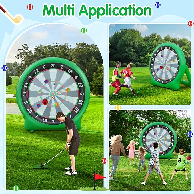 6FT Inflatable Dartboard, Giant Kick Darts Soccer Darts Golf & Throw Dart with Air Pump, Giant Outdoor Games, Blow up Soccer Dart for Yard Party Large Dartboard for Kids & Adults 20+Games