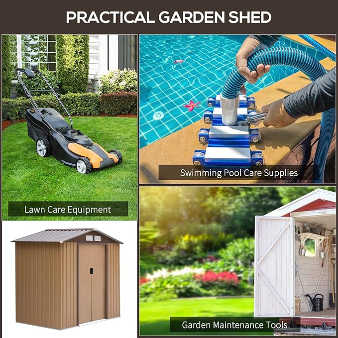 Outsunny 7' x 4' Outdoor Storage Shed, Garden Tool Metal Shed with Foundation Kit, Double Lockable Door, Air Vents and Sloping Roof, for Backyard, Patio, Lawn, Yellow