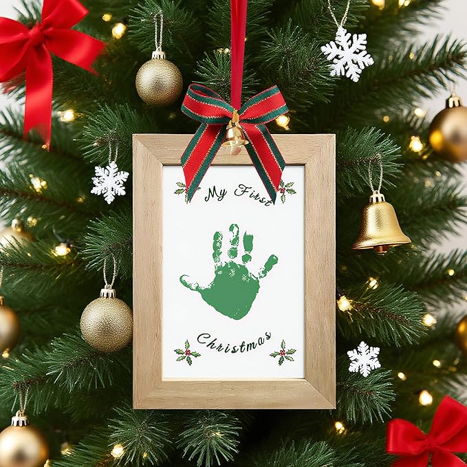 TwoDays Baby's First Christmas Ornament 2025 - DIY Handprint Picture Frame Kit for Tree, Newborn Christmas Gift for Boy or Girl, My 1st Xmas Keepsake Decoration