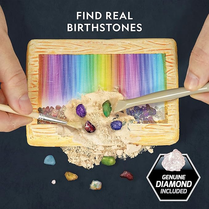 National Geographic Birthstone Dig Kit - Science Kit with 12 Genuine Birthstones, Includes a Real Diamond, Ruby, Sapphire, Pearl, & More, Gemstones and Crystals, Rock Collection (Amazon Exclusive)
