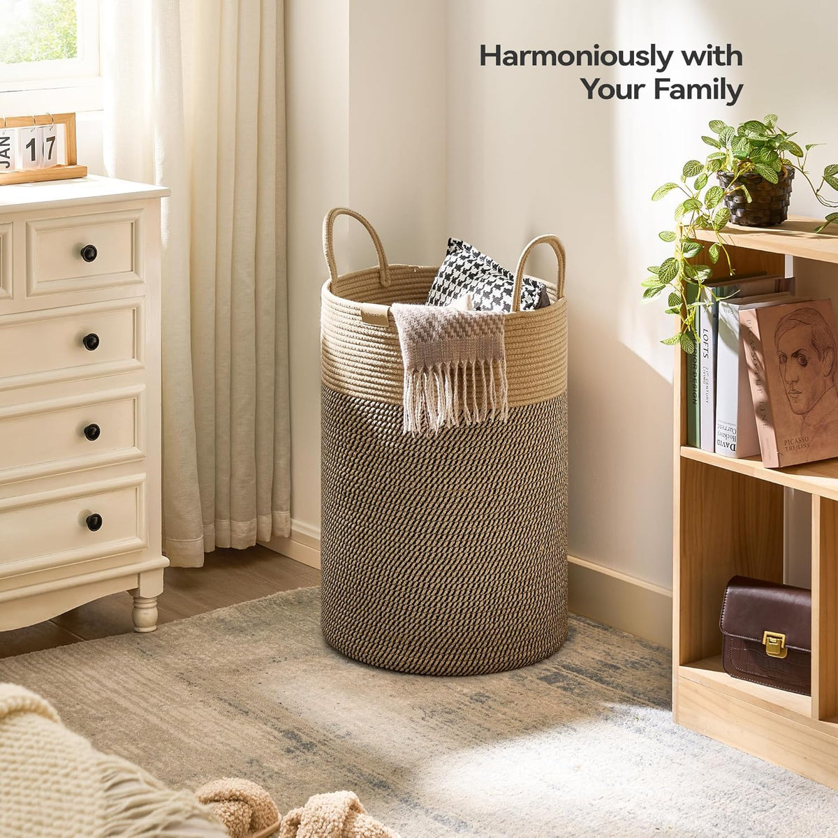 Laundry Hamper 75L,Large Laundry Basket for Clothes,Decorative Storage Basket for Blankets,Cotton Rope Woven basket for bedroom,Dark Brown