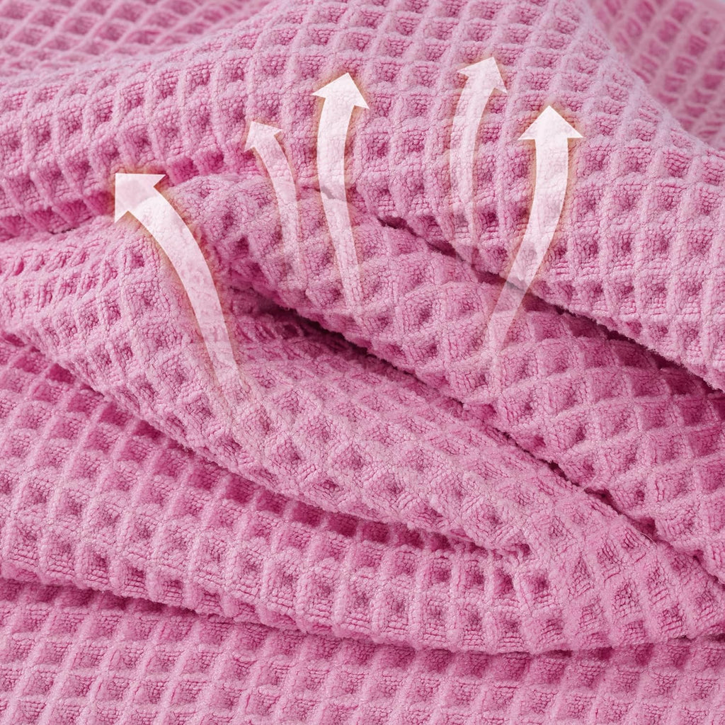Microfiber Waffle Face Towels, 2 Pieces, Soft, Absorbent, Fast Drying, Lint Free (Pink)