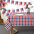 Patriotic Party Plaid Tablecloth Fabric - Rectangular 58x102 Inch Water Resistant Checked Table Cloth for Indoor/Outdoor Use - Table Cover for Independence Day Memorial Day