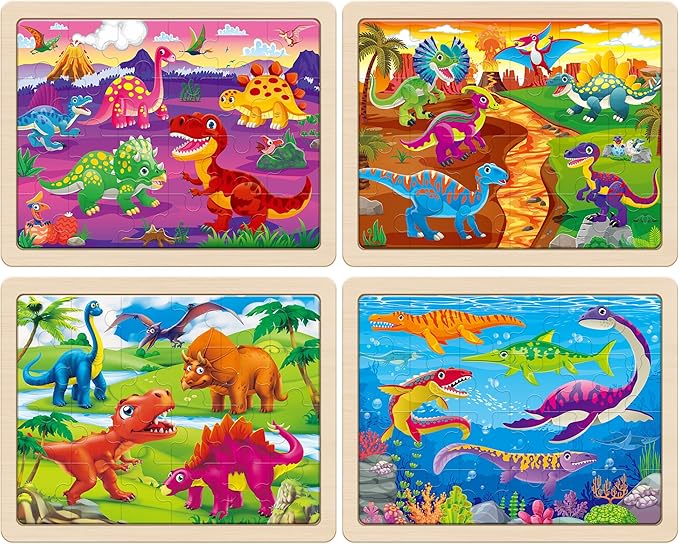 SYNARRY Large Wooden Dinosaur Puzzles for Toddlers 2-4, Wood Dino Puzzles for Kids Ages 4-6, Dinosaur Toys for Kids 3-5, Preschool Educational Children Learning Gifts for 3 4 5 Year Old Boys Girls