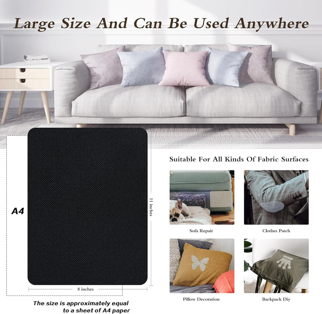 KING MOUNTAIN Coarse Linen Repair Patches, Self-Adhesive Linen Fabric Patches, 8X11 inch Extra Size, Multi Color, Can be Used for Linen Sofa Repair and Linen Clothes Repair(8" x 11",Black 1.0)