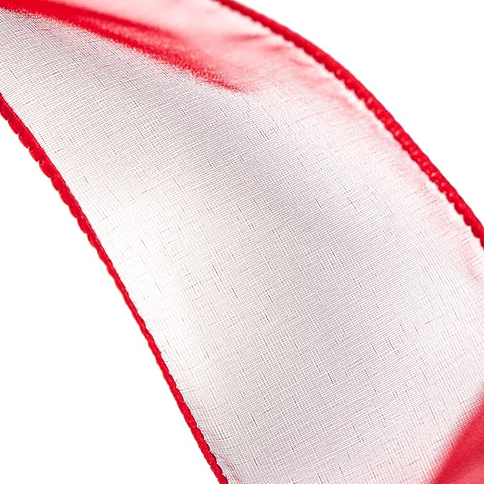 CT CRAFT LLC Sheer Organza Wired Ribbon 2.5" x 50Yards Red for Wedding Chair Bow Flora Bouquet Gift Wrapping Christmas Tree Home Decor Wreath