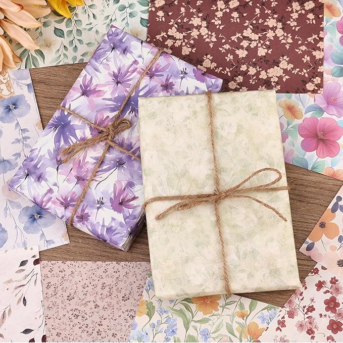 180 Sheets Vintage Floral Scrapbook Paper - 9 Themes Aesthetic Small Flowers Pattern, Decorative Craft DIY Paper Kit for Bullet Journal, Junk Journal Supplies, Collage, Cardmaking 5.5x8 Inch
