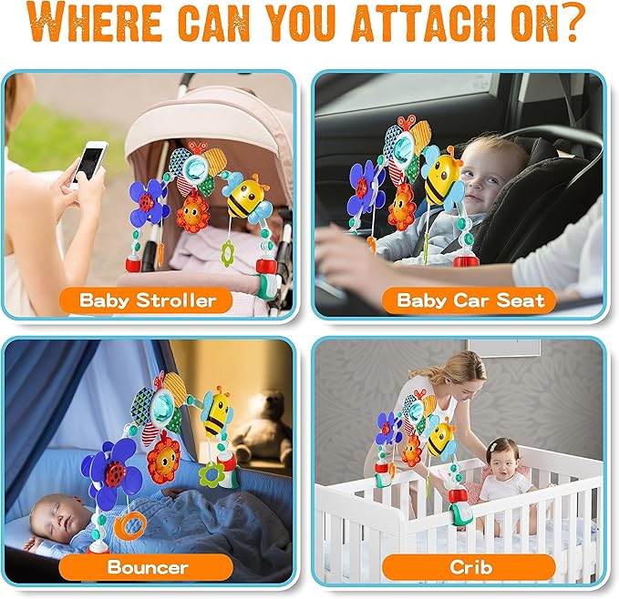 Adjustable Arch Bassinet Toys for Infant & Toddlers, Stroller Arch, Baby Crib Toys with Fascinating Hanging for Stimulating Baby’s Senses and Developing Motor Skills