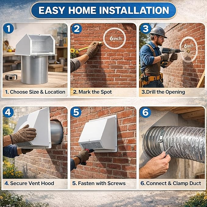 8 Inch Vent Covers for Wall, Galvanized Steel Dryer Vent Cover Outside with Screen, Dryer Vent Wall Plate for Dryer Exhaust Vent, External Extractor for House Ventilation&Outside Air Exhaust