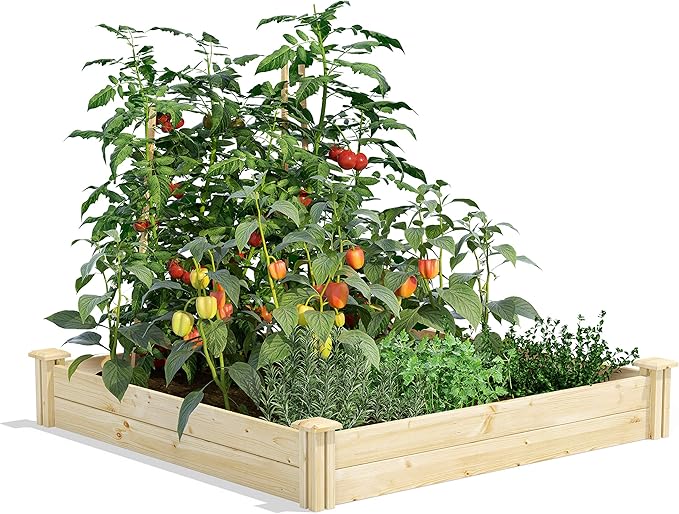 Greenes Fence Original Pine Raised Garden Bed, 4' x 4' x 7" - Made in USA with American Pine