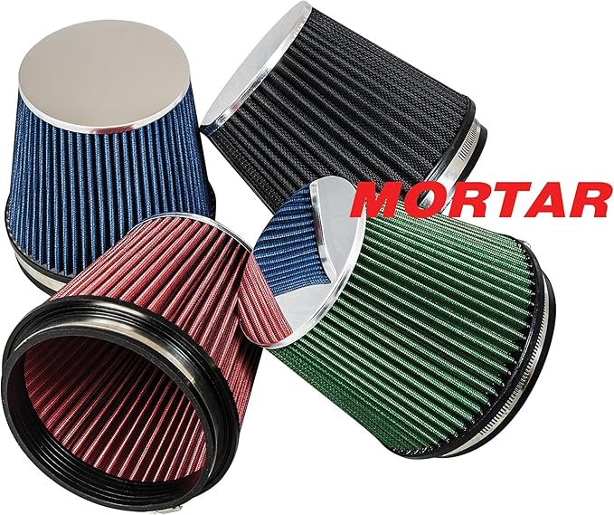 Mortar Aftermarket Auto Air Filter – 6 In Flange ID Car Enthusiast Class Universal Cold Air Intake Gulps in More Air for More Engine Power & Passionate Induction Sound, Length 6 In, Blue