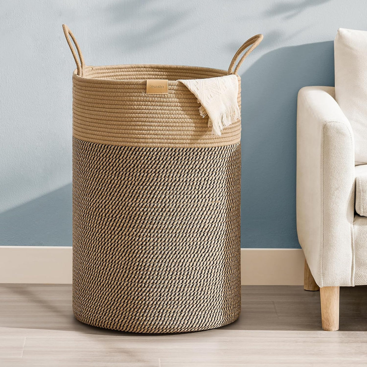 Laundry Hamper 75L,Large Laundry Basket for Clothes,Decorative Storage Basket for Blankets,Cotton Rope Woven basket for bedroom,Dark Brown