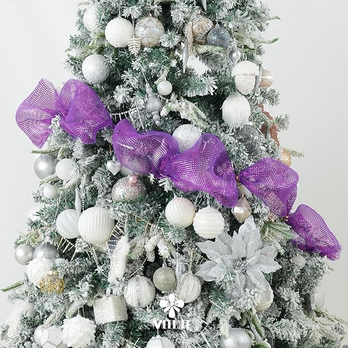 MEEDEE Purple Deco Mesh 10 Inch Deluxe Wide Foil Metallic Mesh Decorative Mesh Wide Purple Mesh Ribbon Halloween Mesh for Wreaths, Christmas Tree, Garland, Gift Wrapping, Bows Making (30 Feet)