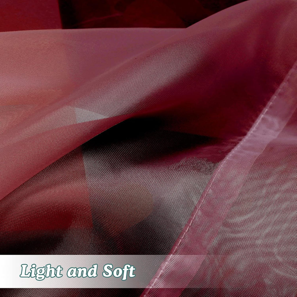 Chyhomenyc Short Sheer Curtains 45 Inches Length 2 Pieces, Light Filtering Soft Voile Curtains Drapes for Half Window/Bedroom/Bathroom/Living Room, Burgundy