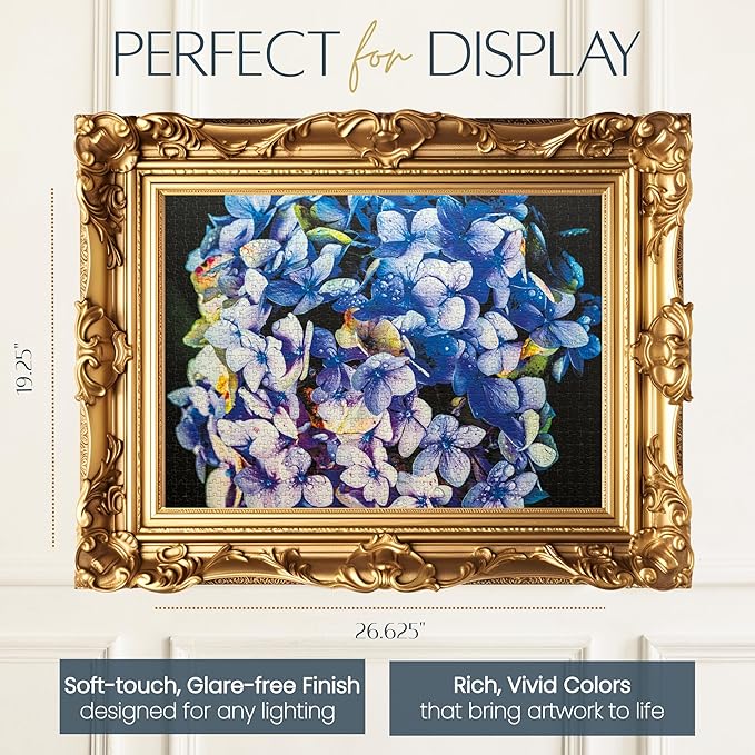 Dew Kissed Hydrangea Puzzle, Premium 1000 Piece Jigsaw Puzzle for Adults, Glare-Free, Soft-Touch Puzzles, Made in USA, 26.6" x 19.25"