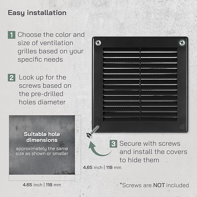 Vent Systems 4.5" x 4.5" Inch (Opening Dimensions) - Pack of 10 - Plastic Black Soffit Vent Cover - Flat Square Air Vent Grille - Air Vent Deflector - HVAC 5.9" x 5.9" Inch (Overall Dimensions)